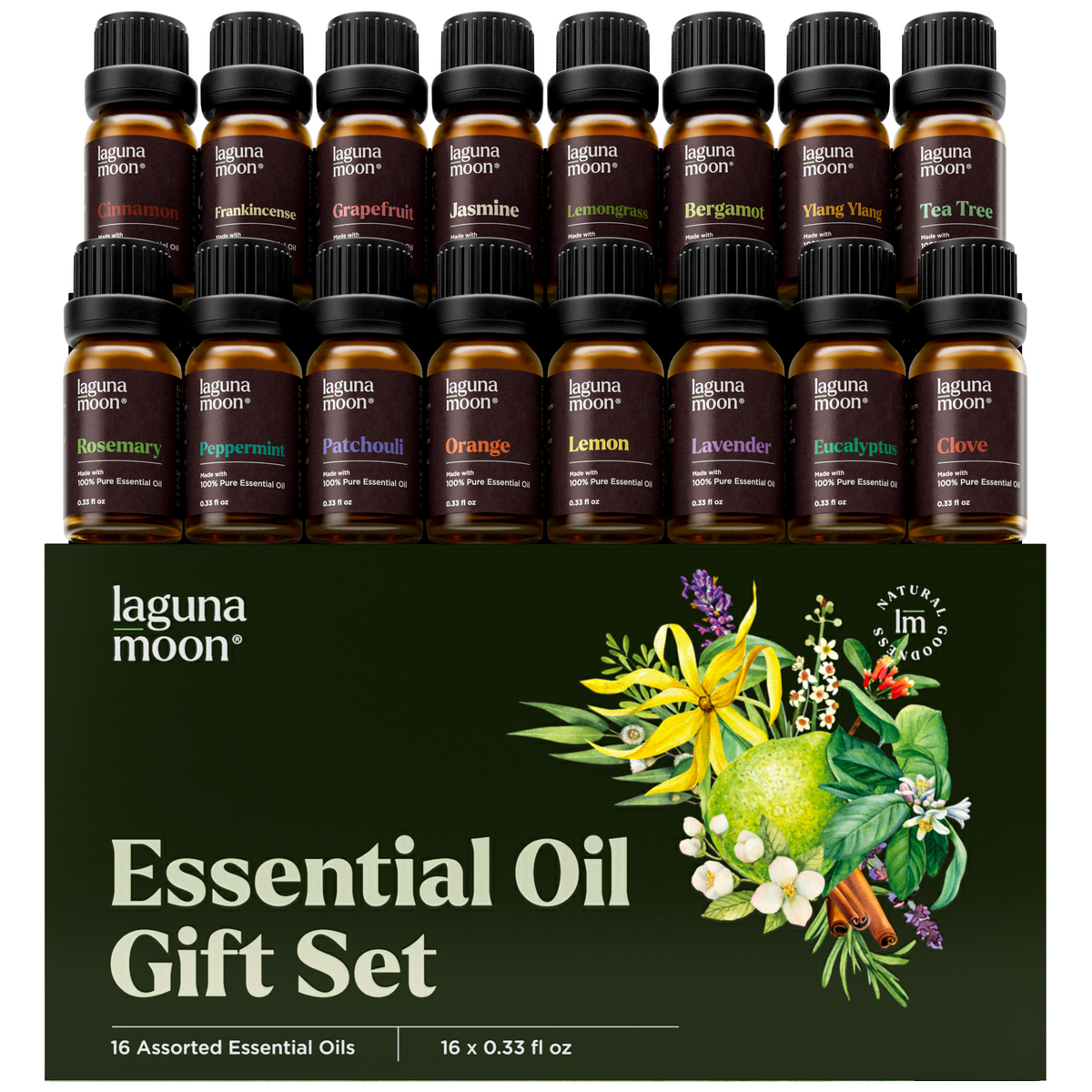 Lagunamoon 16 Essential Oils Gift Set, Pure Aromatherapy (10mL 