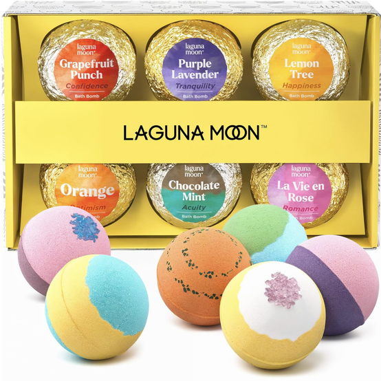 Lagunamoon Bath Bombs Gift Set – 6 XL Handmade Fizzy Bombs with Essential Oils & Coconut Oil