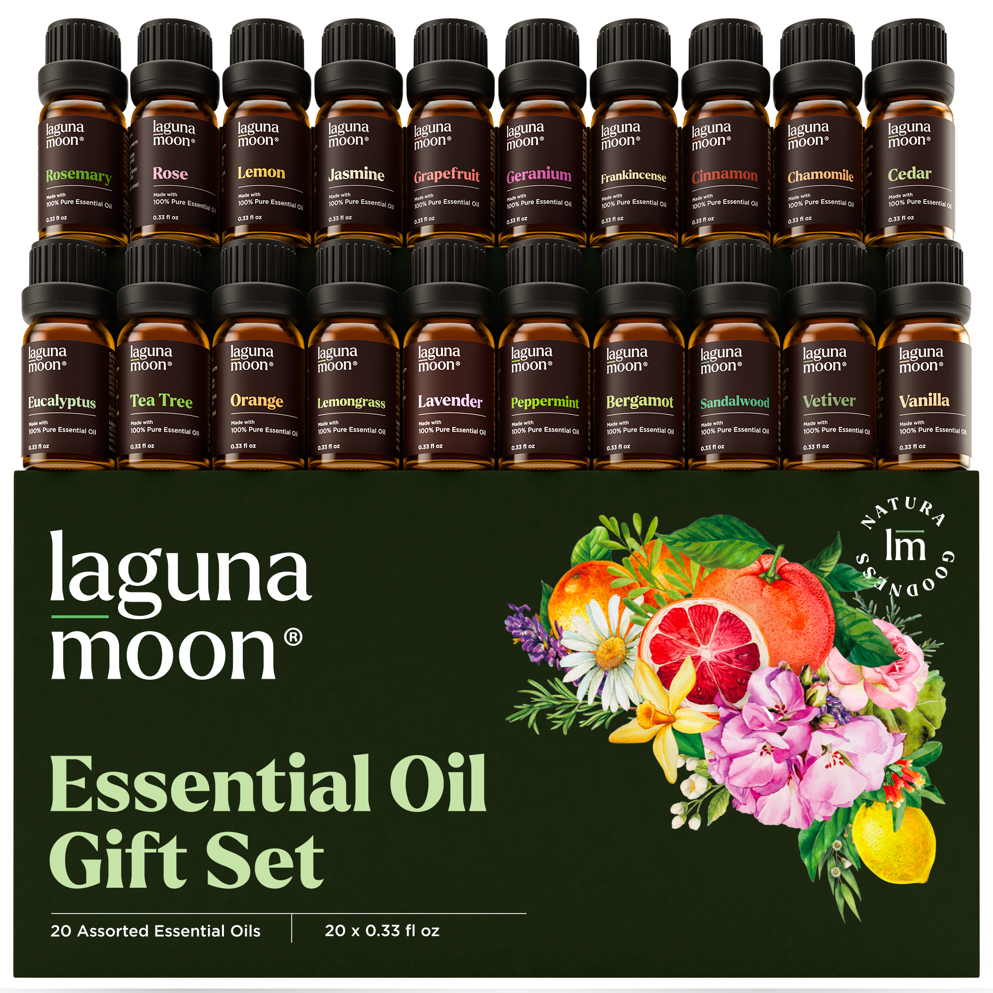 Lagunamoon Essential Oils Set, Top 20 Gift Set Oils for Diffusers