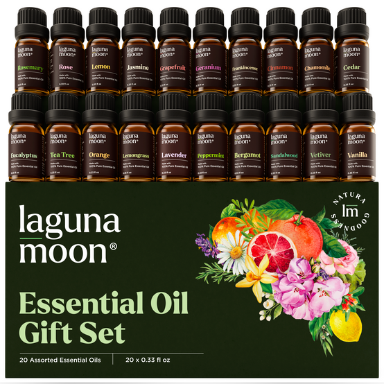 Lagunamoon 20 Pure Essential Oils Gift Set for Diffusers & Aromatherapy (10mL)